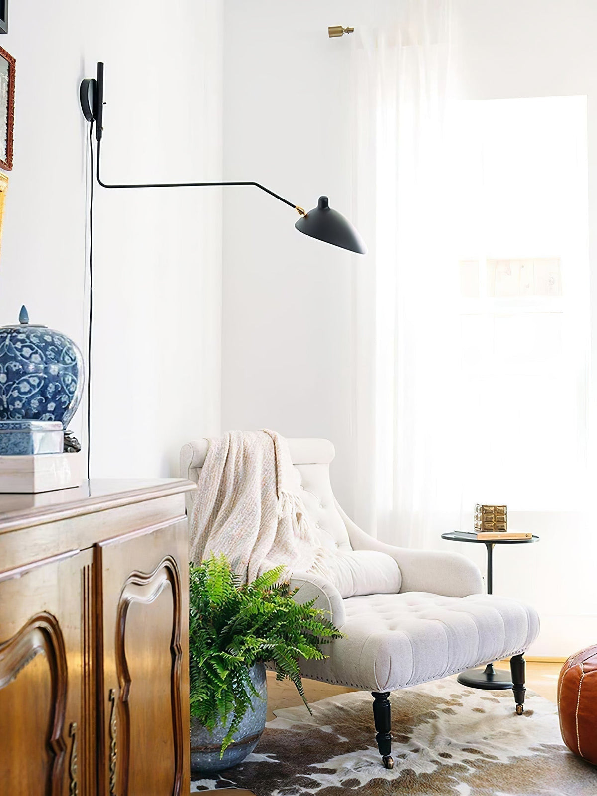Articulated Arm Wall Sconce Black Mid-Century Modern Adjustable Swing Lamp for Living Room Bedroom Home Office Reading Light