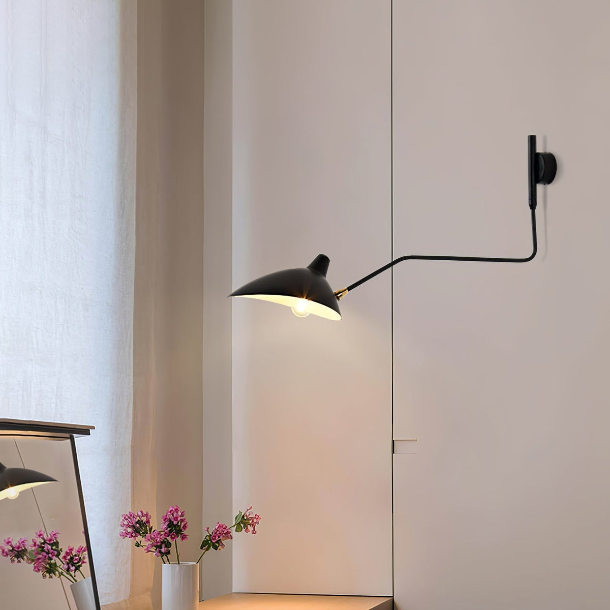 Articulated Arm Wall Sconce Black Mid-Century Modern Adjustable Swing Lamp for Living Room Bedroom Home Office Reading Light
