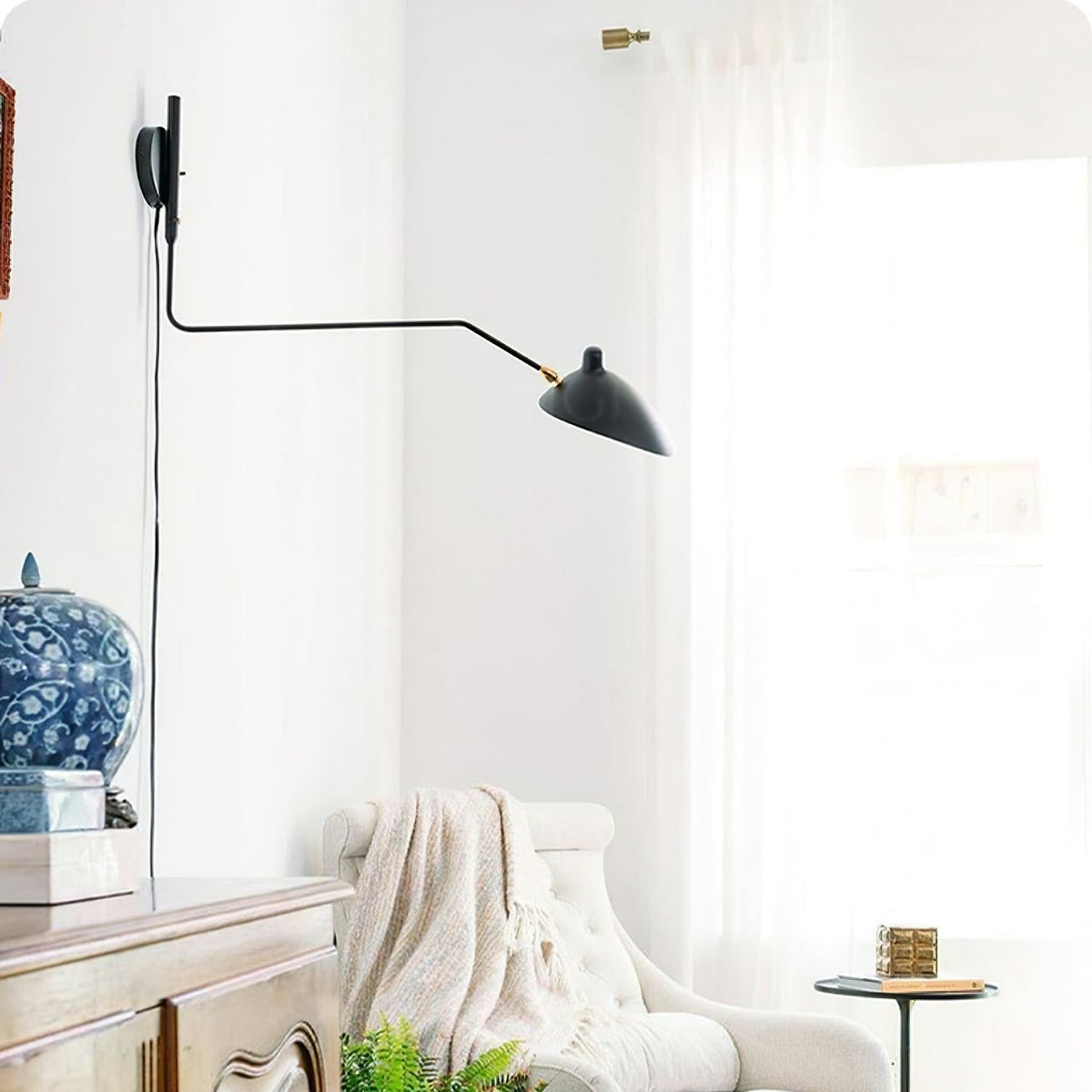 Articulated Arm Wall Sconce Black Mid-Century Modern Adjustable Swing Lamp for Living Room Bedroom Home Office Reading Light