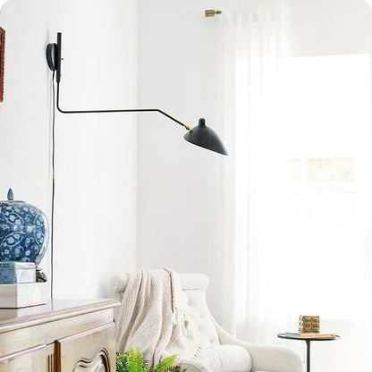 Articulated Arm Wall Sconce Black Mid-Century Modern Adjustable Swing Lamp for Living Room Bedroom Home Office Reading Light