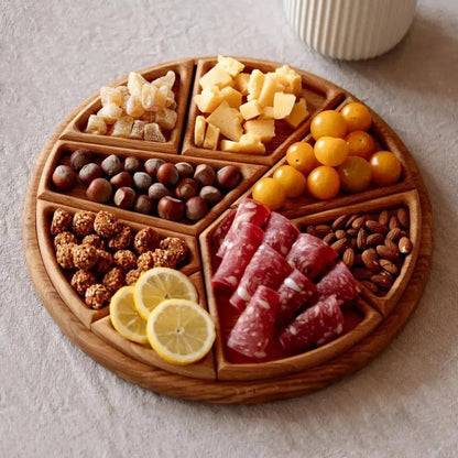 Wooden Serving Tray Set with Removable Compartments for Snacks Fruit Cheese Appetizers | Sectioned Food Platter for Kitchen Dining Room Ente
