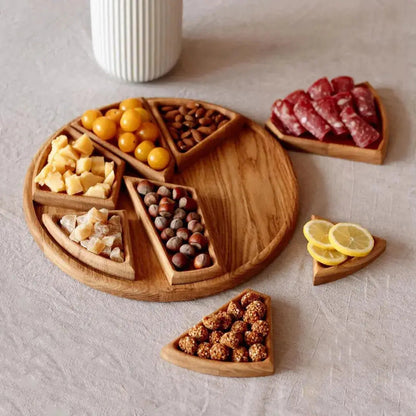 Wooden Serving Tray Set with Removable Compartments for Snacks Fruit Cheese Appetizers | Sectioned Food Platter for Kitchen Dining Room Ente