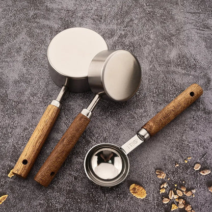Stainless Steel Kitchen Measuring Spoons 8-Piece Set with Wood Handles for Baking Cooking Spice Portioning Recipe Prep Home Chef Tools