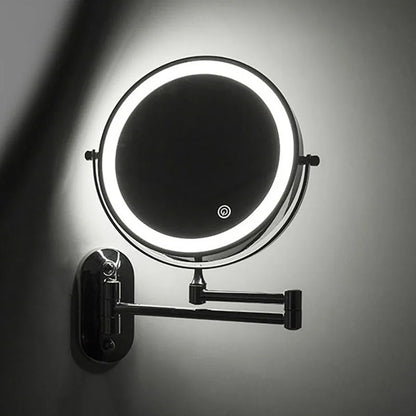 LED Lighted Bathroom Mirror 8 Inch with Magnification Touch Control USB Rechargeable Wall Mount Vanity Mirror for Makeup Application Skincar