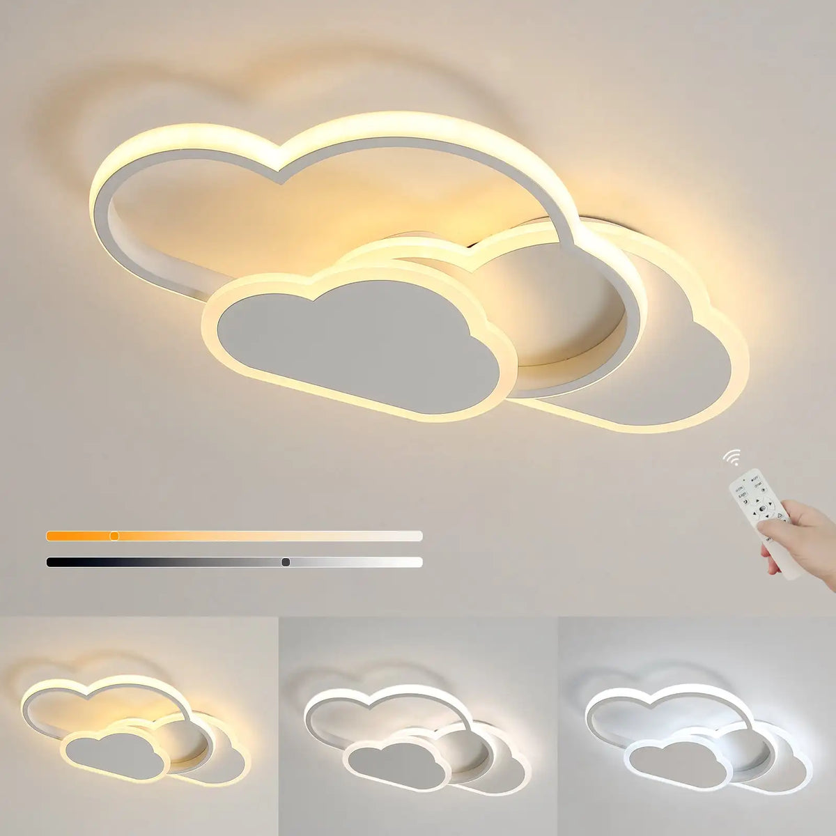 Dimmable Cloud LED Flush Mount Light for Kids Rooms & Nurseries with Remote Control | 32W Overhead Bedroom Fixture with 3 Color Temperatures