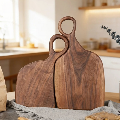 Solid Walnut Cutting Board 2-Piece Set with Loop Handle for Hanging Kitchen Prep and Serving Boards Natural Wood Grain Charcuterie Platter C
