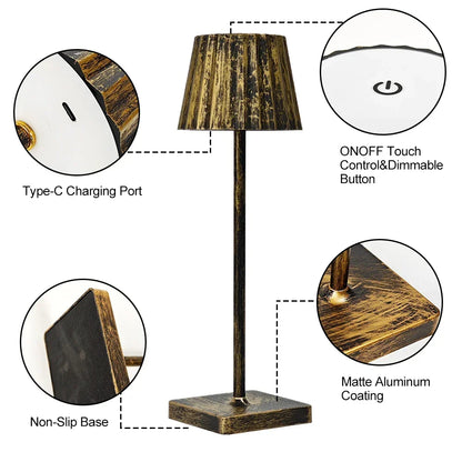 Cordless Rechargeable Table Lamp with Pleated Shade & Touch Dimmer – Classic LED Bedside Light for Bedroom Living Room