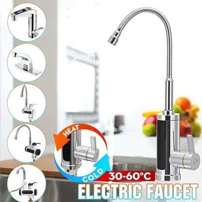 Instant Hot Water Electric Kitchen Faucet 3000W Tankless Tap for Sink 86-140°F Dual-Handle Cold & Heated Water Dispenser Fast Heating Stainl