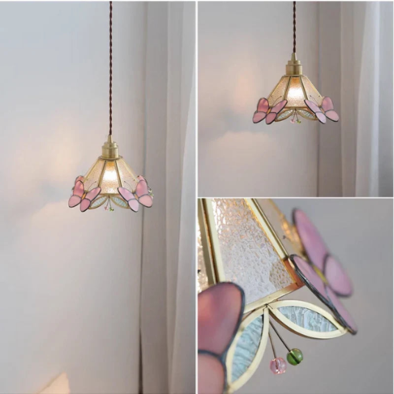 Handcrafted Art Glass Hanging Fixture 7.5 Inch Vintage Copper Shade for Dining Area Kitchen Island Accent Lighting E27 Socket Adjustable Cor
