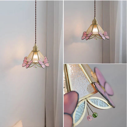 Handcrafted Art Glass Hanging Fixture 7.5 Inch Vintage Copper Shade for Dining Area Kitchen Island Accent Lighting E27 Socket Adjustable Cor