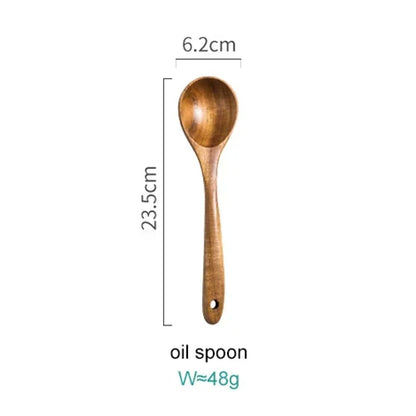 8-Piece Wooden Kitchen Tool Set Natural Wood Spatulas Spoons Ladle with Holder 12 Inch Tools for Home Cooking