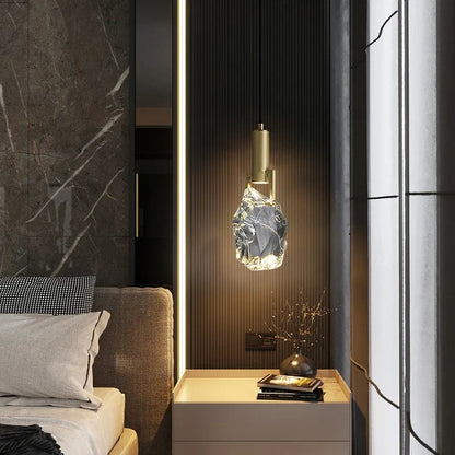 Hanging Fixture with Polished Copper & Faceted Glass Shade for Dining Room, Kitchen Island, Entryway