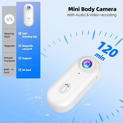 Compact 4K Action Camera with WiFi, Waterproof Housing, Magnetic Clip & 360° Rotating Mount for POV Recording