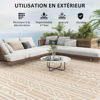 Reversible Outdoor Floor Mat 12 × 9 Feet Khaki Beige Polypropylene All-Weather Rug for Patio Garden Camping Beach Picnic Large Family Seatin
