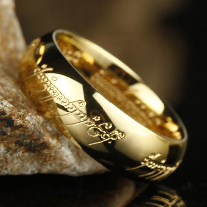 Glow-in-the-Dark Ring with Elvish Script Engraving – Self-Charging Luminous Fantasy Band for Men & Women