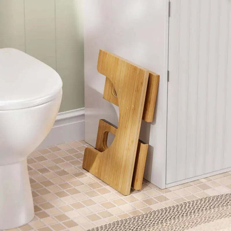 Collapsible Bathroom Footstool with Non-Slip Base – Space-Saving Bamboo Step Riser for Optimal Posture & Comfort