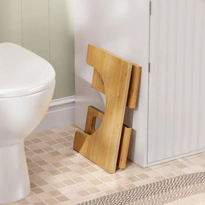 Collapsible Bathroom Footstool with Non-Slip Base – Space-Saving Bamboo Step Riser for Optimal Posture & Comfort