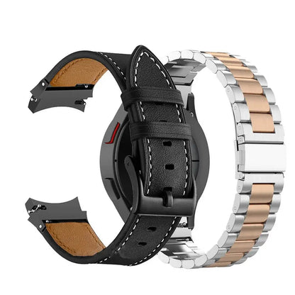 Leather & Steel Smartwatch Strap for Galaxy Watch 5 – Adjustable Wristband in Multiple Finishes