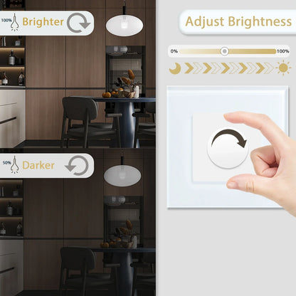Rotary Light Dimmer Switch 3.4 in Glass Panel Touch Control LED Compatible for Bedroom Living Room Dining Room Home Wall Mount