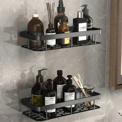 Wall Mount Adhesive Shower Caddy Corner Organizer – No-Drill Waterproof Storage Rack for Bathroom, Toilet & Sink – ABS & Steel in Black or S