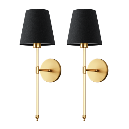 Cordless Rechargeable Sconce Pair 20 Inch Gold & Black Fabric Remote RGB Dimming for Bedside Nightstand Hallway Ambient Uplight Portable Bat
