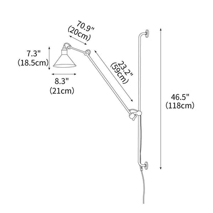Articulating Swing Arm Sconce Matte Black 46.5 Inch Reach Bedside Reading Light for Bedroom Office Hallway Adjustable Wall-Mounted Task Lamp