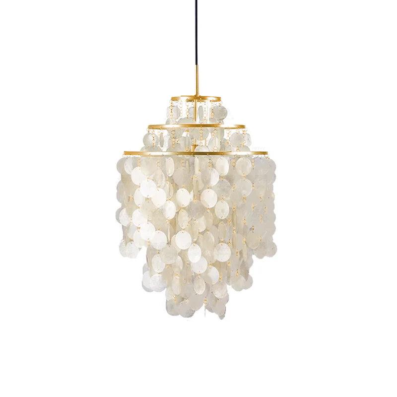 Cascading Shell Pendant Light Fixture Chrome Finish 28 Inches Adjustable Hanging Ceiling Lamp for Dining Room Kitchen Island Open Living Spa