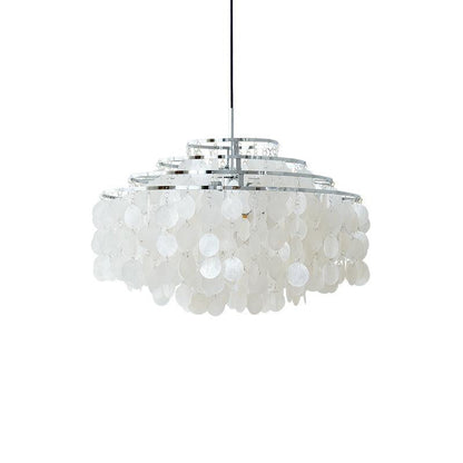 Cascading Shell Pendant Light Fixture Chrome Finish 28 Inches Adjustable Hanging Ceiling Lamp for Dining Room Kitchen Island Open Living Spa