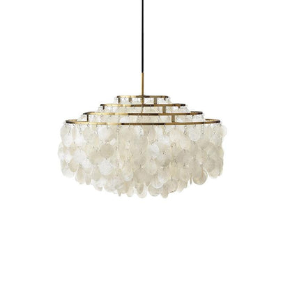 Cascading Shell Pendant Light Fixture Chrome Finish 28 Inches Adjustable Hanging Ceiling Lamp for Dining Room Kitchen Island Open Living Spa