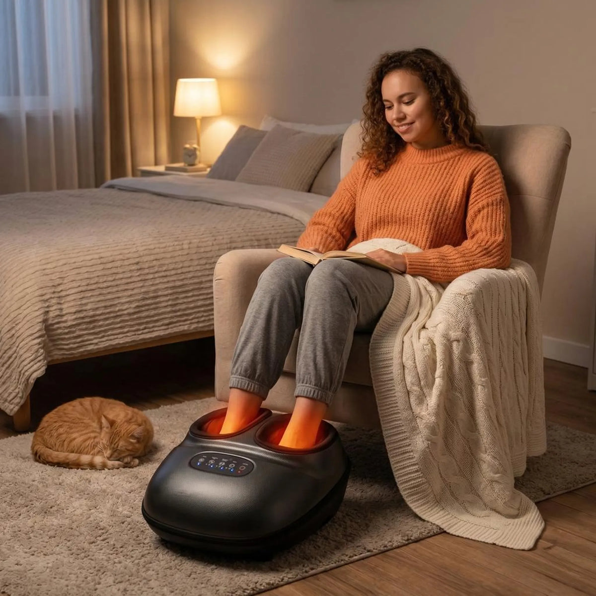 Electric Foot Massager with Rotating Nodes, Dual Heat Settings & Air Pressure for Home Relaxation After Work