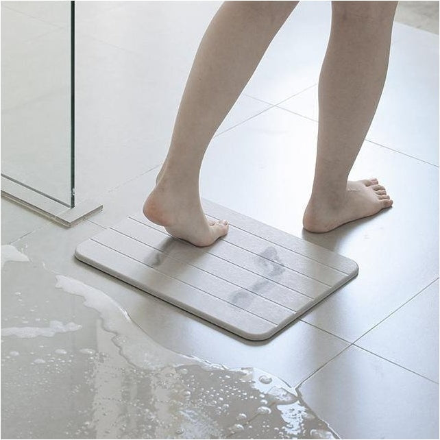 Diatomite Stone Bathroom Floor Mat 24×15 Inch Gray Fast-Drying Anti-Mold Moisture-Absorbing Pad Shower Tub Sink