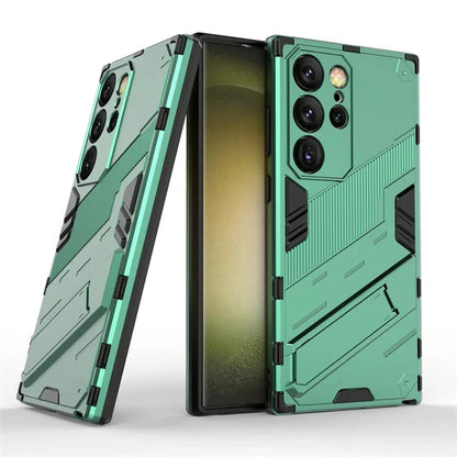 Rugged Protective Phone Case with Built-In Stand for Samsung Galaxy S21-S26 Series – Heavy-Duty Drop Defense, Camera Guard, Anti-Fingerprint
