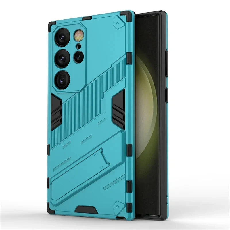 Rugged Protective Phone Case with Built-In Stand for Samsung Galaxy S21-S26 Series – Heavy-Duty Drop Defense, Camera Guard, Anti-Fingerprint