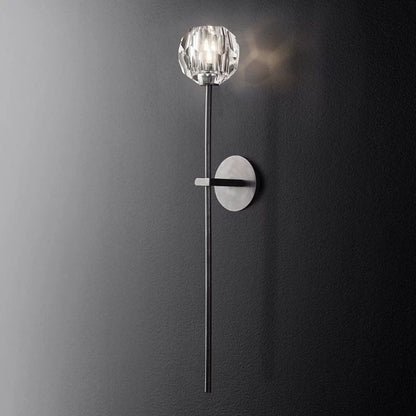 Crystal Globe Wall Sconce Light – Brass & Nickel Options, LED Bulb Included, Contemporary Hallway Lighting for Bedroom Entryway Living Room