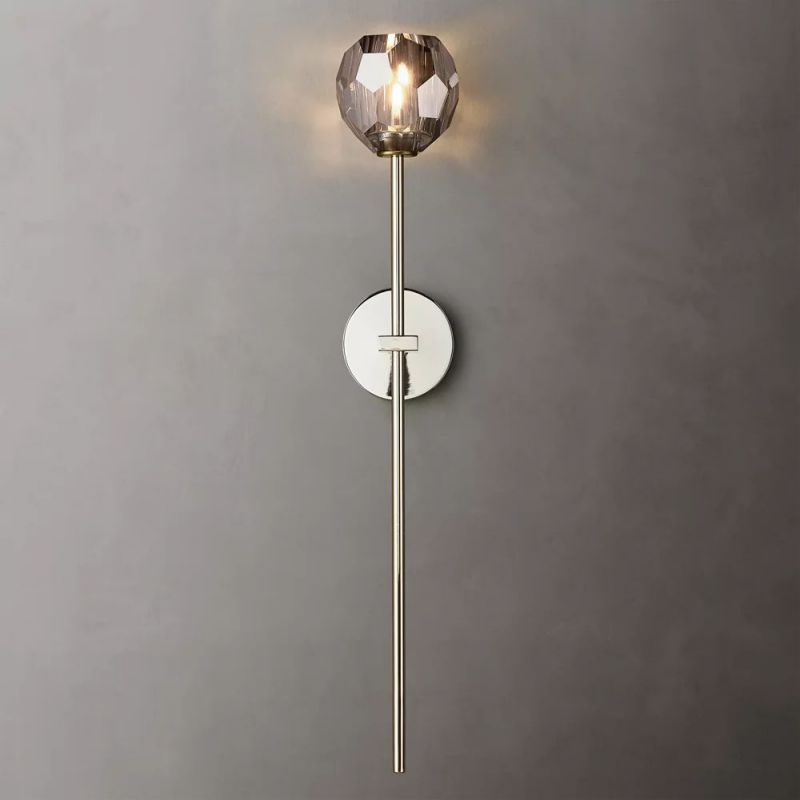 Crystal Globe Wall Sconce Light – Brass & Nickel Options, LED Bulb Included, Contemporary Hallway Lighting for Bedroom Entryway Living Room