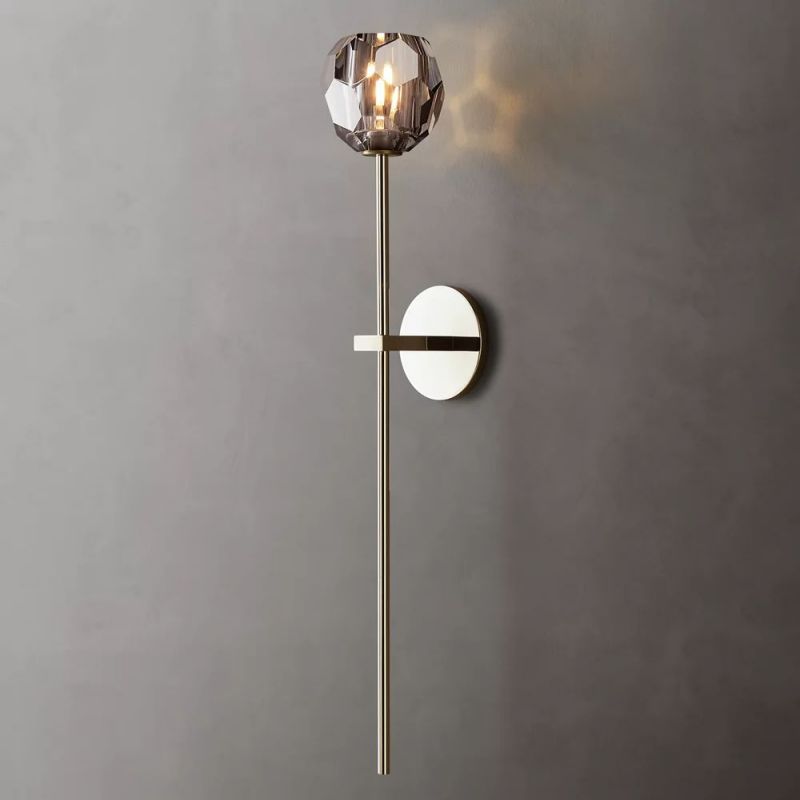 Crystal Globe Wall Sconce Light – Brass & Nickel Options, LED Bulb Included, Contemporary Hallway Lighting for Bedroom Entryway Living Room