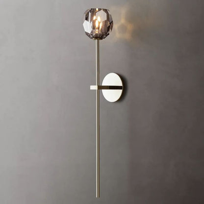 Crystal Globe Wall Sconce Light – Brass & Nickel Options, LED Bulb Included, Contemporary Hallway Lighting for Bedroom Entryway Living Room