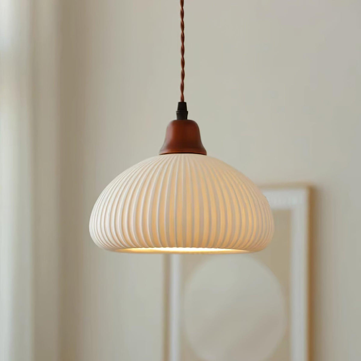 Ceramic Hanging Light Fixture White 9 Inch Diameter Adjustable Cord for Kitchen Island Dining Table Bedroom Restaurant Modern Farmhouse Styl