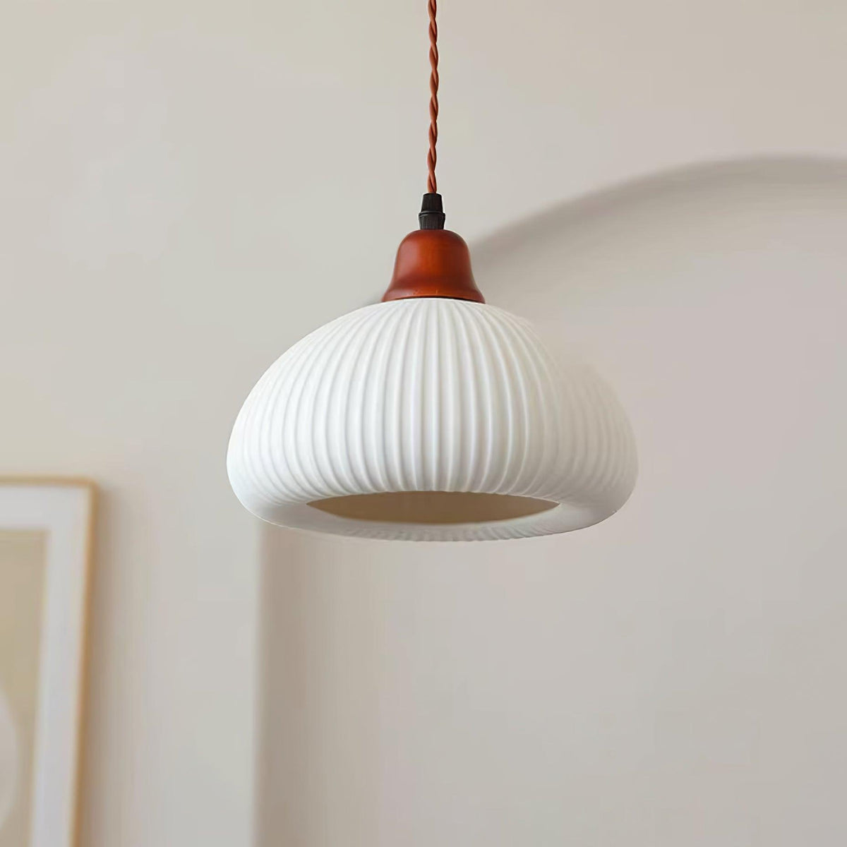 Ceramic Hanging Light Fixture White 9 Inch Diameter Adjustable Cord for Kitchen Island Dining Table Bedroom Restaurant Modern Farmhouse Styl