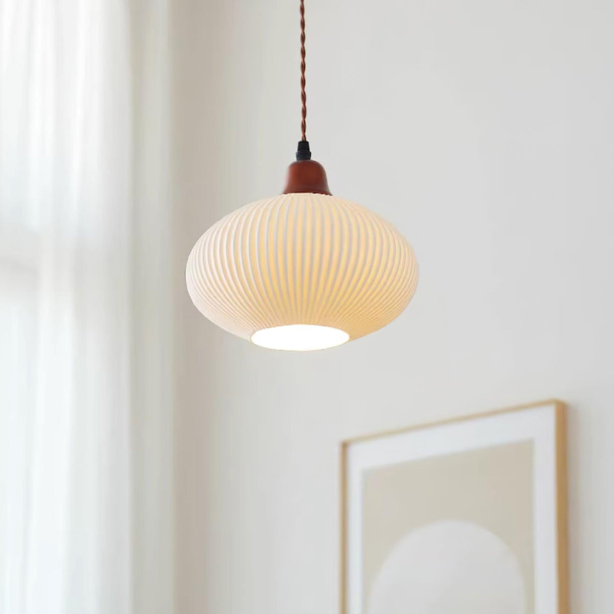 Ceramic Hanging Light Fixture White 9 Inch Diameter Adjustable Cord for Kitchen Island Dining Table Bedroom Restaurant Modern Farmhouse Styl