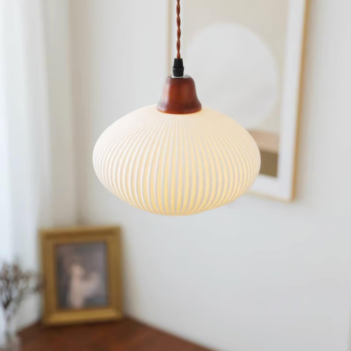 Ceramic Hanging Light Fixture White 9 Inch Diameter Adjustable Cord for Kitchen Island Dining Table Bedroom Restaurant Modern Farmhouse Styl