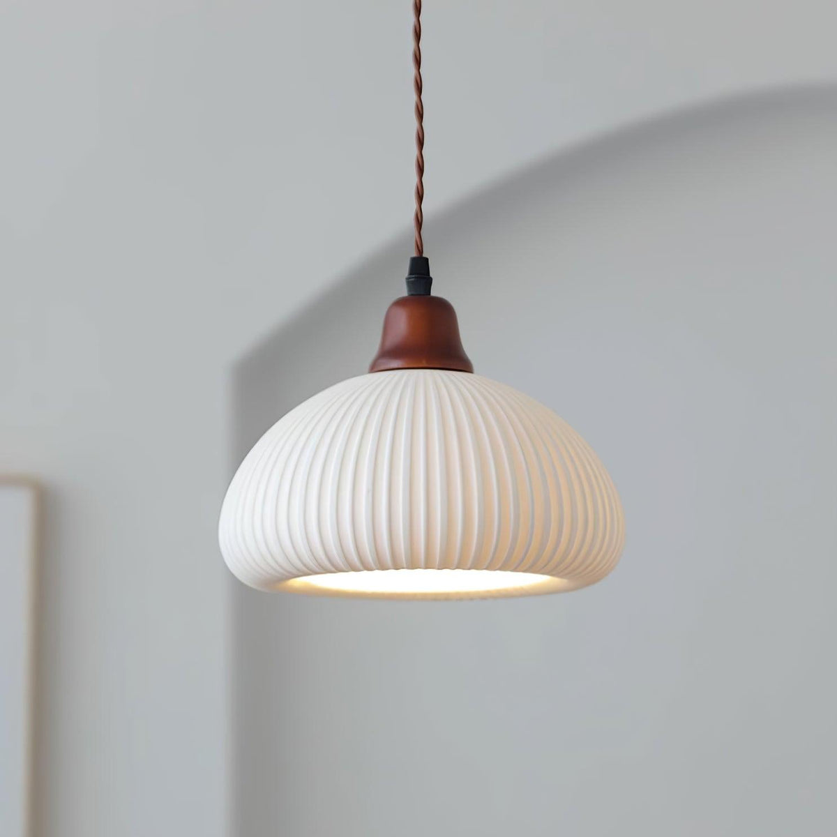 Ceramic Hanging Light Fixture White 9 Inch Diameter Adjustable Cord for Kitchen Island Dining Table Bedroom Restaurant Modern Farmhouse Styl