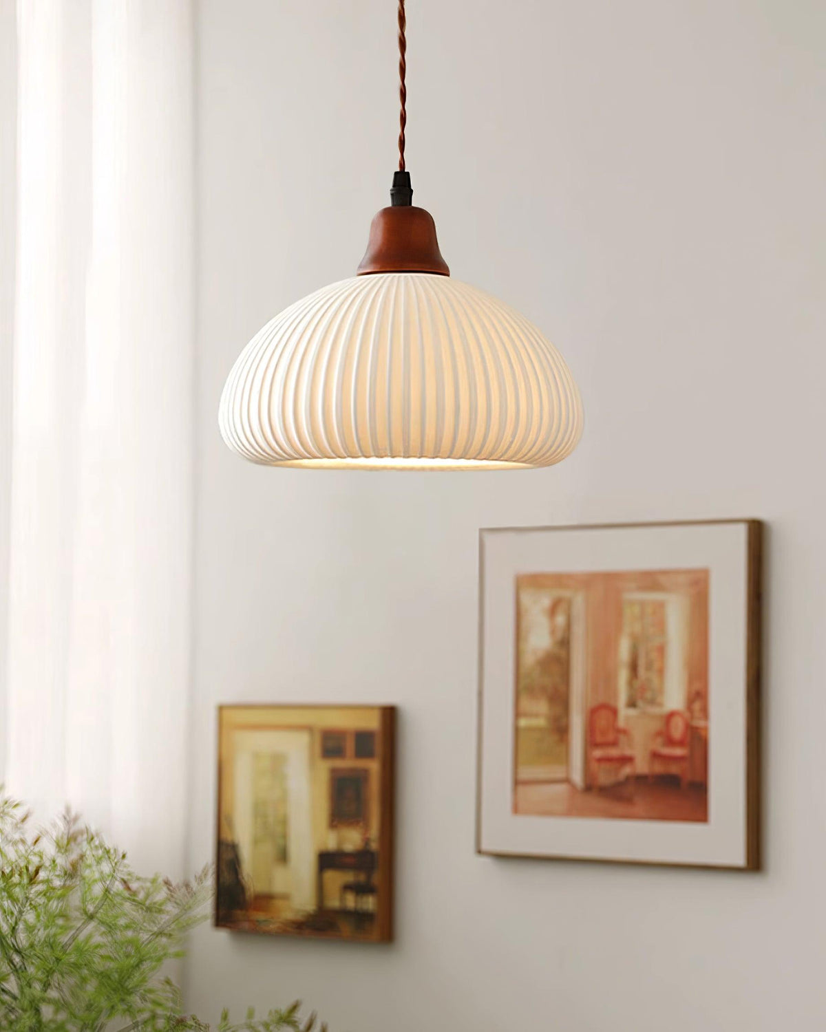 Ceramic Hanging Light Fixture White 9 Inch Diameter Adjustable Cord for Kitchen Island Dining Table Bedroom Restaurant Modern Farmhouse Styl