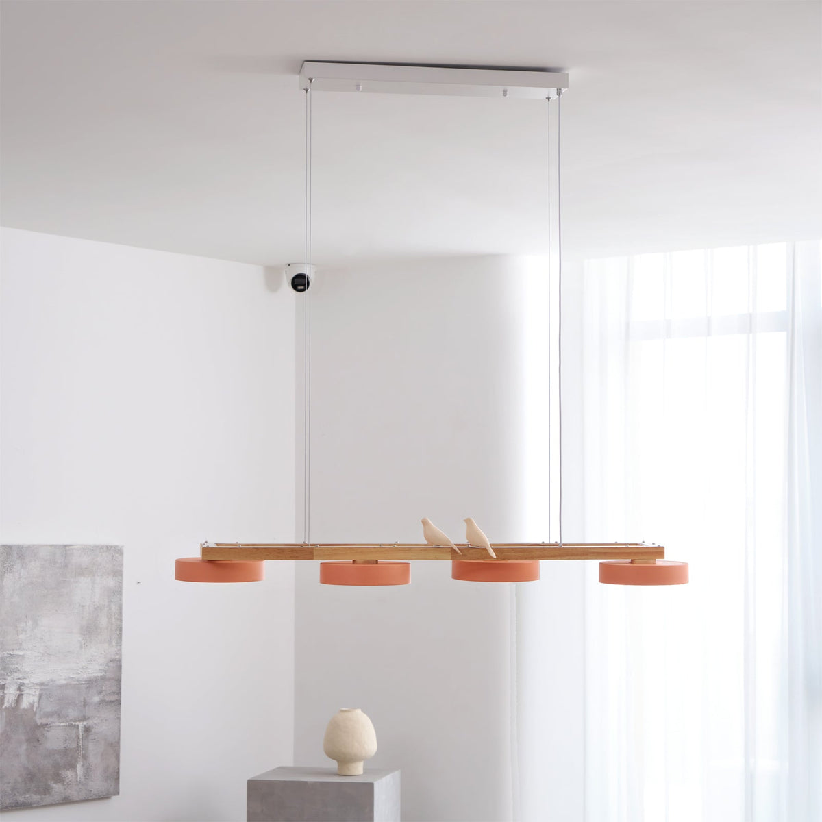 Linear LED Fixture with Bird Accents for Kitchen Island Dining Room 40 in Wooden Hanging Light 1400 Lumens Adjustable Modern Farmhouse Overh