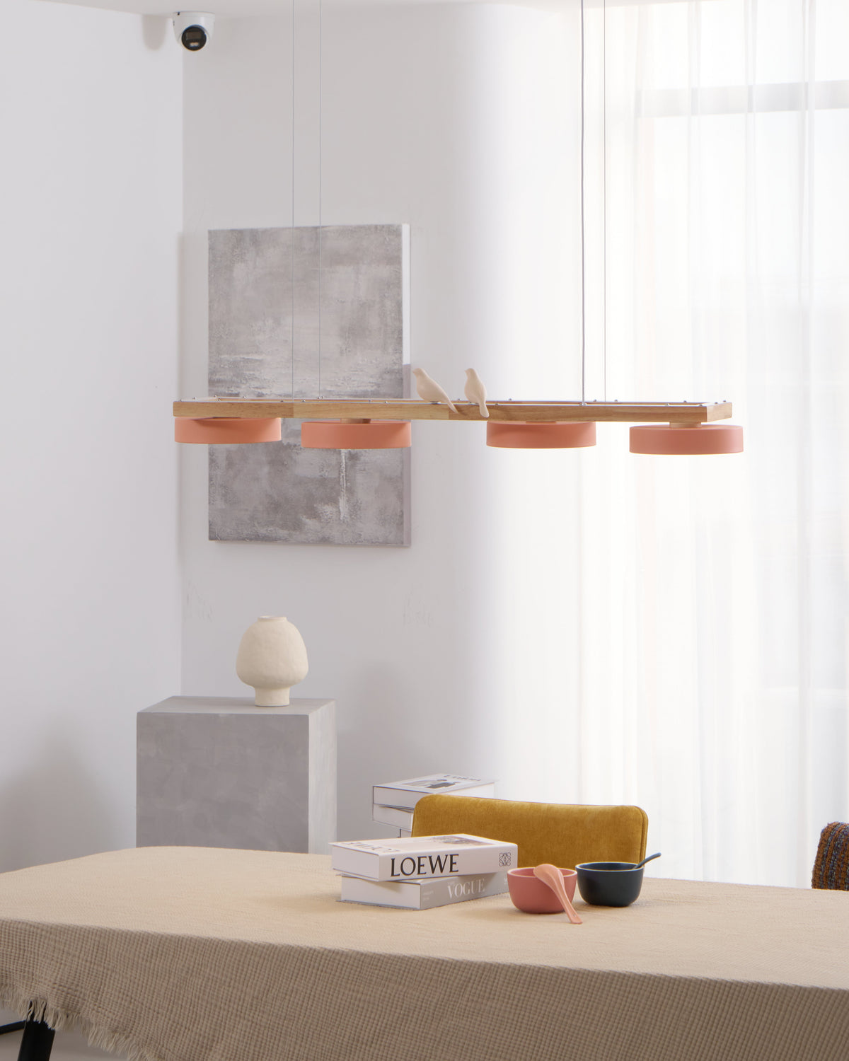 Linear LED Fixture with Bird Accents for Kitchen Island Dining Room 40 in Wooden Hanging Light 1400 Lumens Adjustable Modern Farmhouse Overh