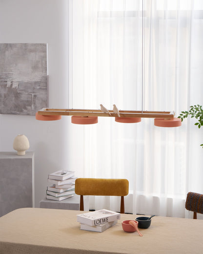 Linear LED Fixture with Bird Accents for Kitchen Island Dining Room 40 in Wooden Hanging Light 1400 Lumens Adjustable Modern Farmhouse Overh