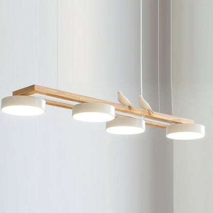 Linear LED Fixture with Bird Accents for Kitchen Island Dining Room 40 in Wooden Hanging Light 1400 Lumens Adjustable Modern Farmhouse Overh