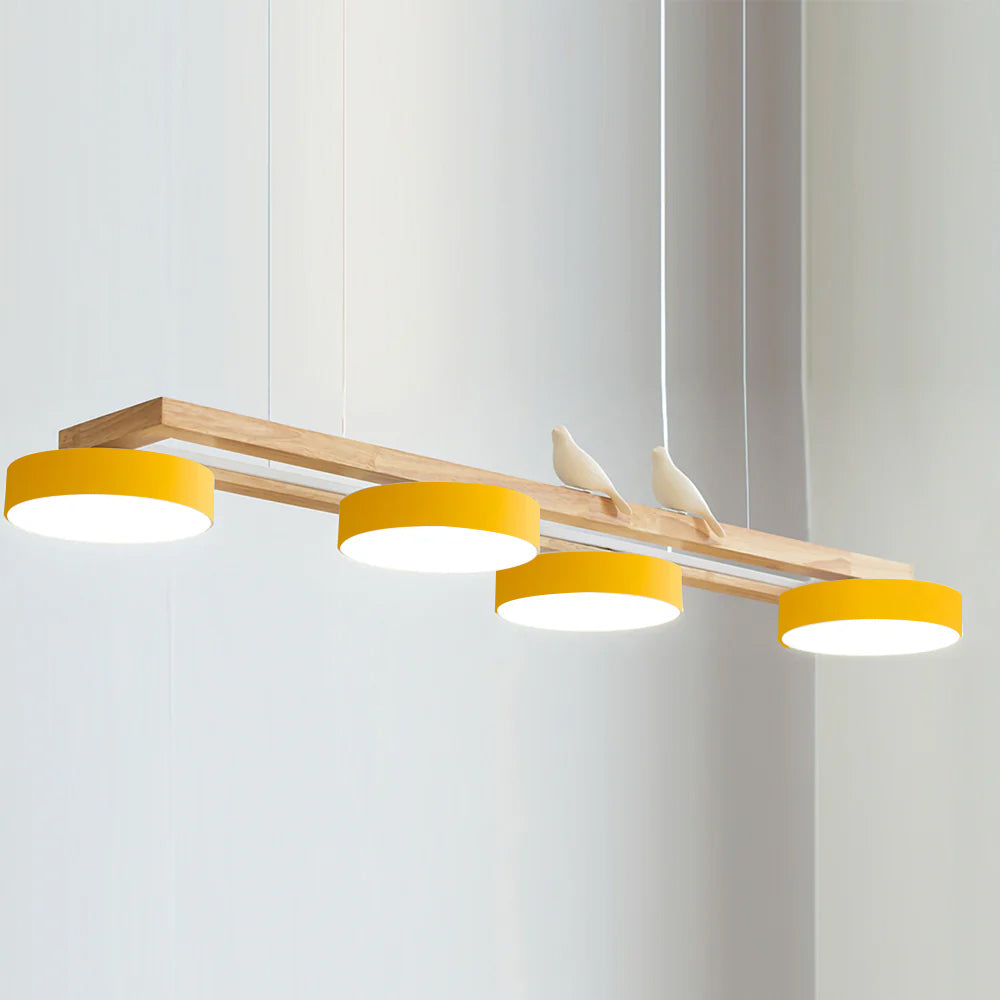 Linear LED Fixture with Bird Accents for Kitchen Island Dining Room 40 in Wooden Hanging Light 1400 Lumens Adjustable Modern Farmhouse Overh