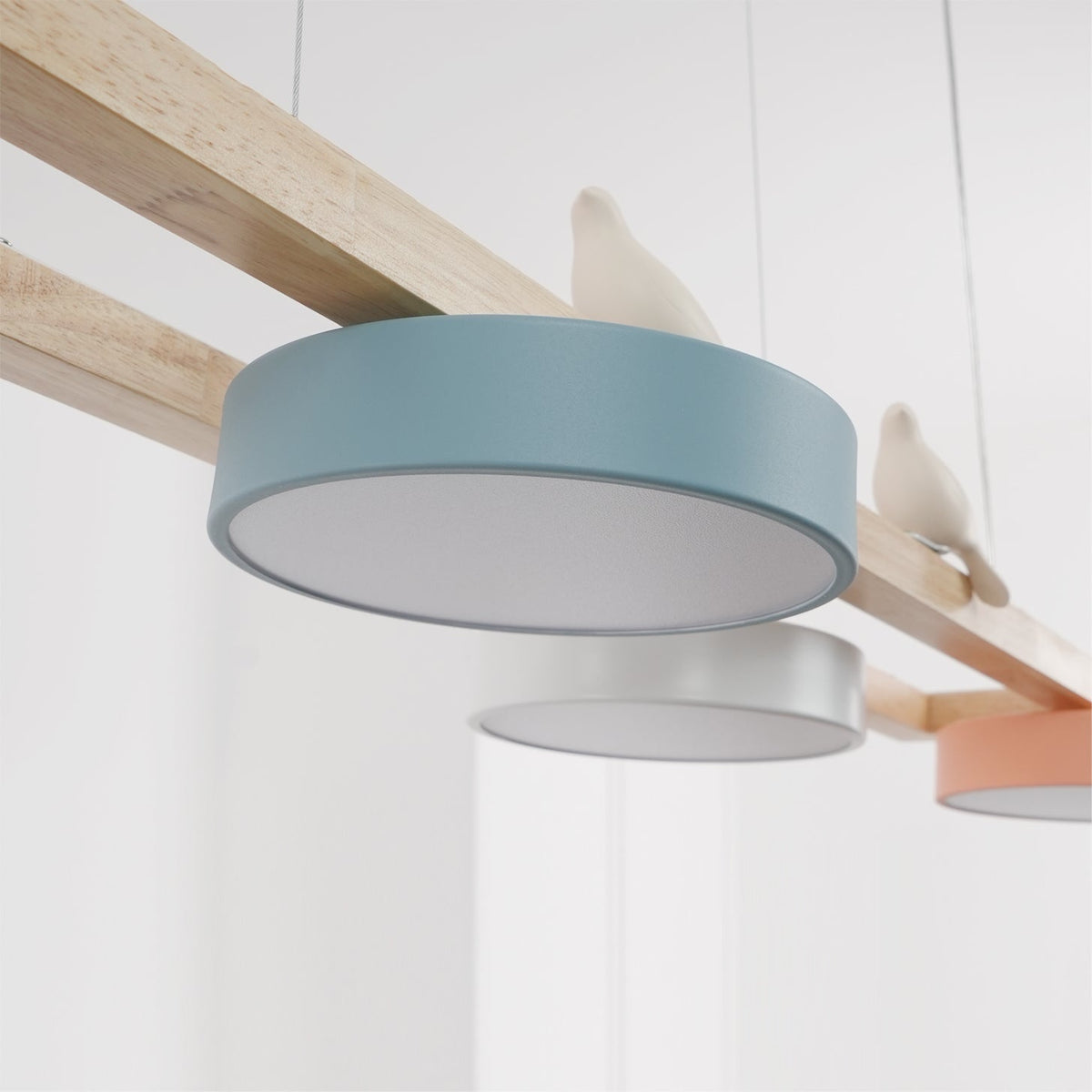 Linear LED Fixture with Bird Accents for Kitchen Island Dining Room 40 in Wooden Hanging Light 1400 Lumens Adjustable Modern Farmhouse Overh