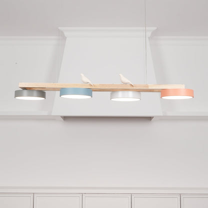 Linear LED Fixture with Bird Accents for Kitchen Island Dining Room 40 in Wooden Hanging Light 1400 Lumens Adjustable Modern Farmhouse Overh